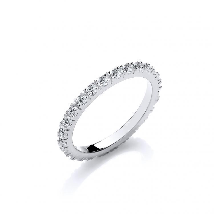 Real Silver Round Cz Full ET Single Row Ring