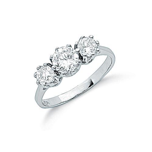 Real Silver Claw Set Cz Trilogy Ring