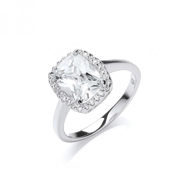 Real Silver Cushion Centre Cz Ring