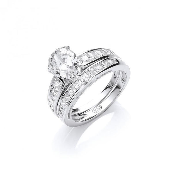 Real Silver Bridal Ring Set with Pear Shape Cz