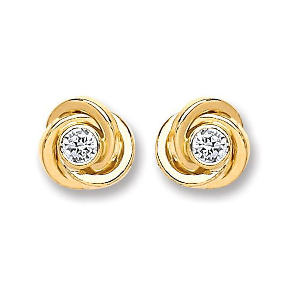 9ct Gold CZ Knot Studs