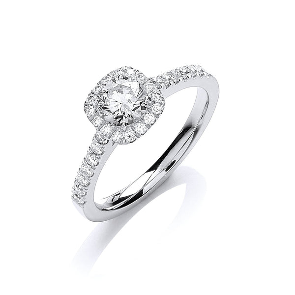 18ct White Gold Real Diamond 0.80ct Halo Engagement Ring Certified
