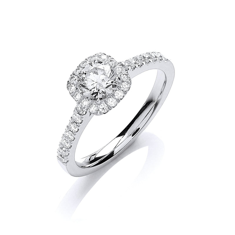 18ct White Gold Real Diamond 0.80ct Halo Engagement Ring Certified