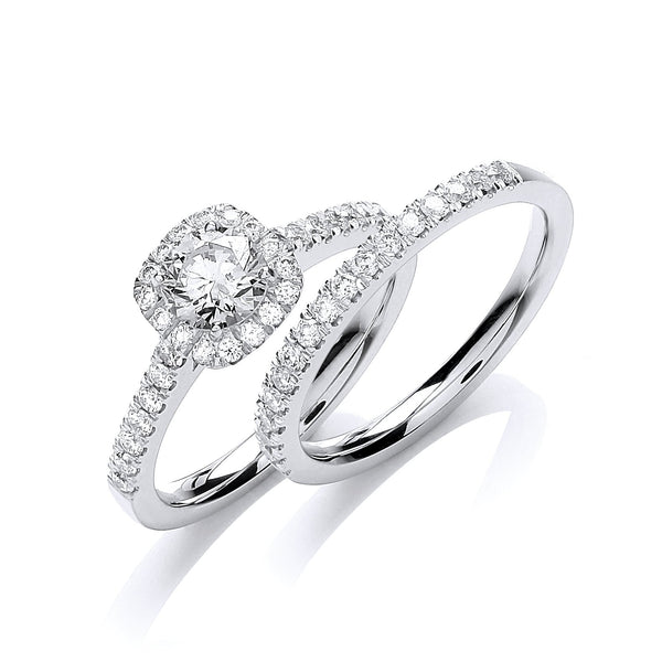 18ct White Gold Real Diamond 0.80ct Halo Engagement Ring Certified