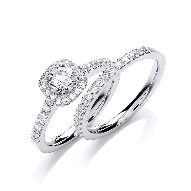 18ct White Gold Real Diamond 0.80ct Halo Engagement Ring Certified