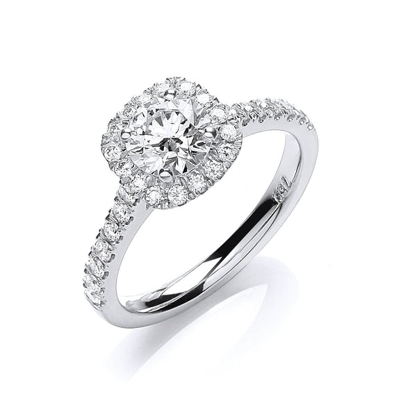 18ct White Gold 1.00 Carat Real Diamond Halo Ring Certified