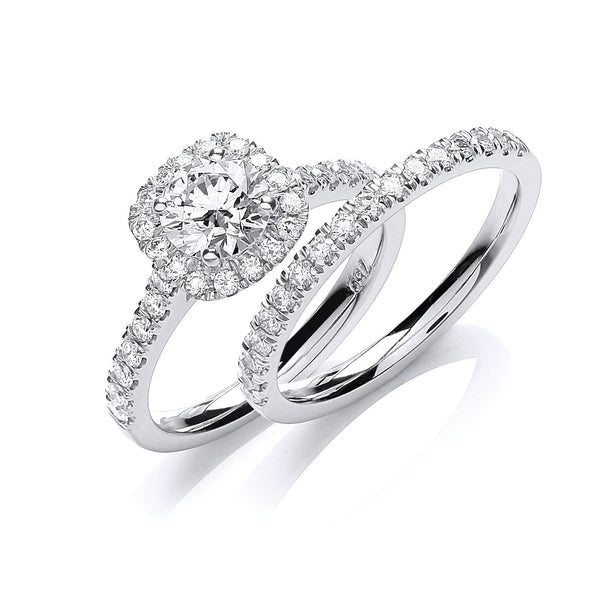 18ct White Gold 1.00 Carat Real Diamond Halo Ring Certified