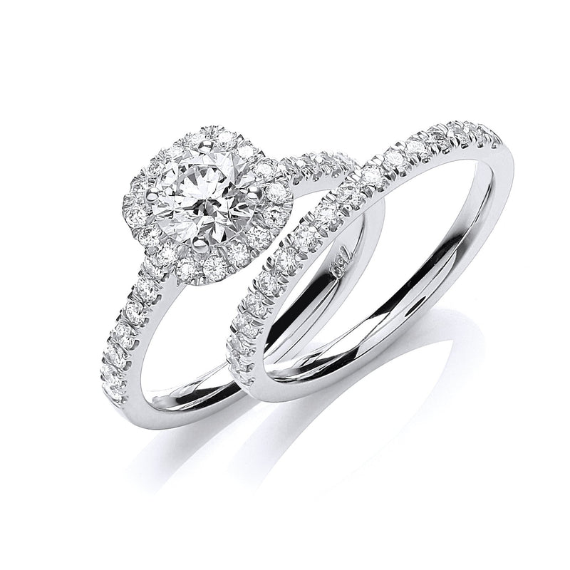18ct White Gold 1.00 Carat Real Diamond Halo Ring Certified