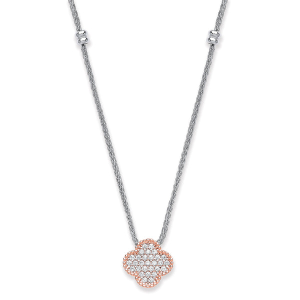 Real Silver Rose Colour Clover Pendant (includes chain 17")