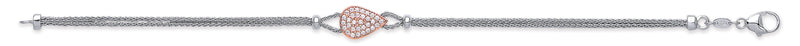 Real Silver Rose Finish Tear Drop Cz Bracelet 7"