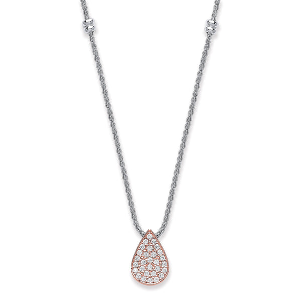 Real Silver With Rose Finish Tear Drop Necklace 17"