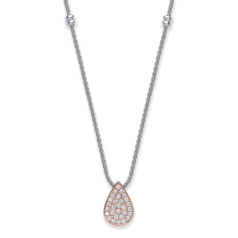 Real Silver With Rose Finish Tear Drop Necklace 17"