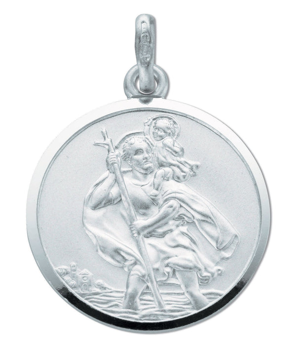 Real Silver Double Sided St Christopher Pendant (includes chain 18")