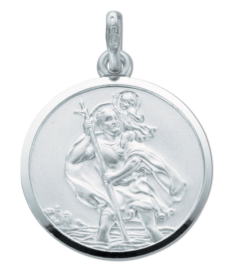 Real Silver Double Sided St Christopher Pendant (includes chain 18")