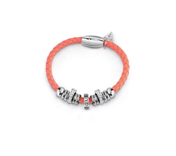 LONG ISLAND GUESS coral rope bracelet with rhodium plated beads