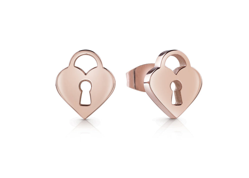 YOUTH TONIC GUESS Rose Gold Plated Padlock Stud Earrings