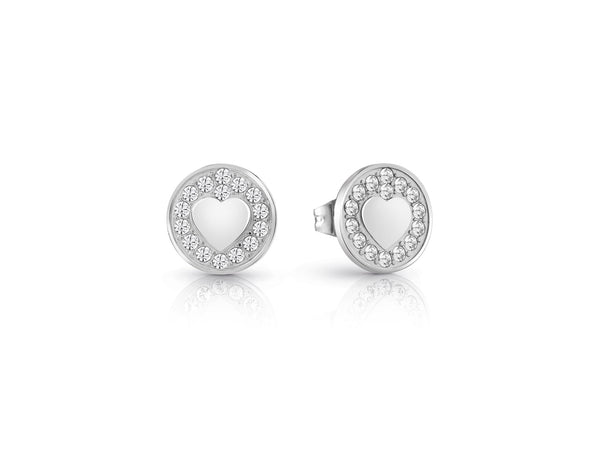 JAMILA GUESS Rhodium Plated Heart Coin Stud Earrings