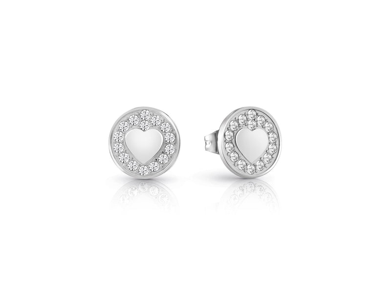 JAMILA GUESS Rhodium Plated Heart Coin Stud Earrings