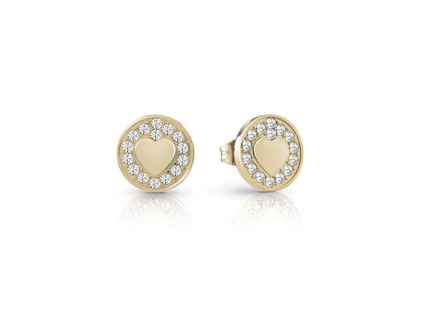 JAMILA GUESS Rhodium Plated Heart Coin Stud Earrings