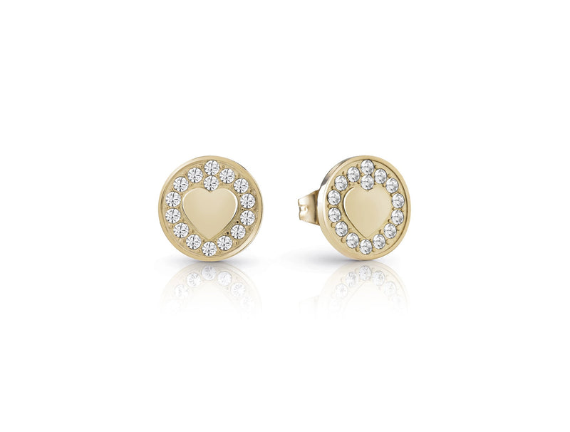 JAMILA GUESS Rhodium Plated Heart Coin Stud Earrings