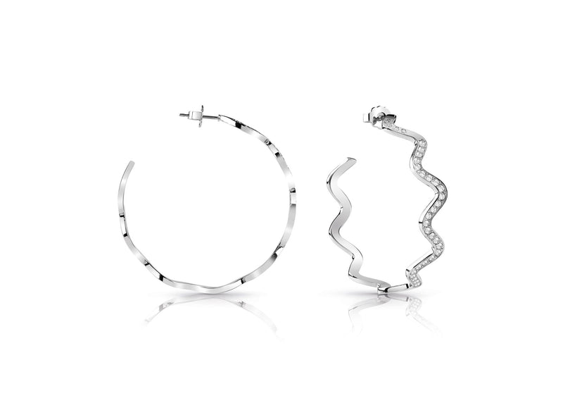WAVES OF PASSION GUESS Rhodium Plated Wave Hoop Earrings