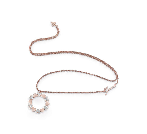 GUESS rose gold plated long necklace with large heart circle