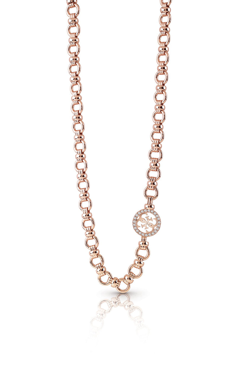 UN4GETTABLE GUESS Rose Gold Plated Pave Four-G Logo Chain Necklace